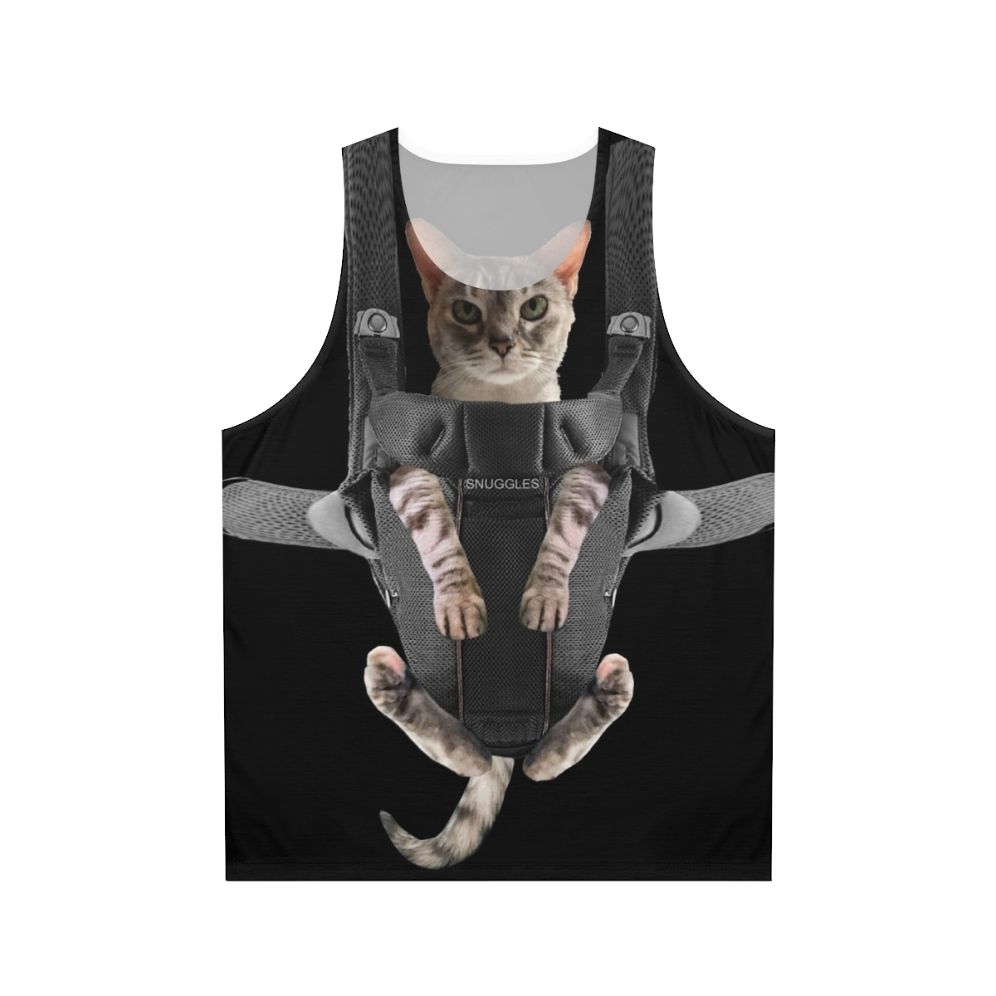 Funny cat in baby carrier