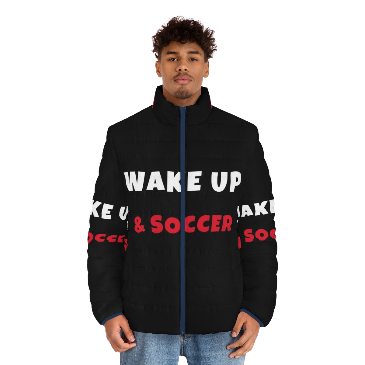 Person wearing a puffer jacket, ready to start their day with soccer and other fun activities - men front