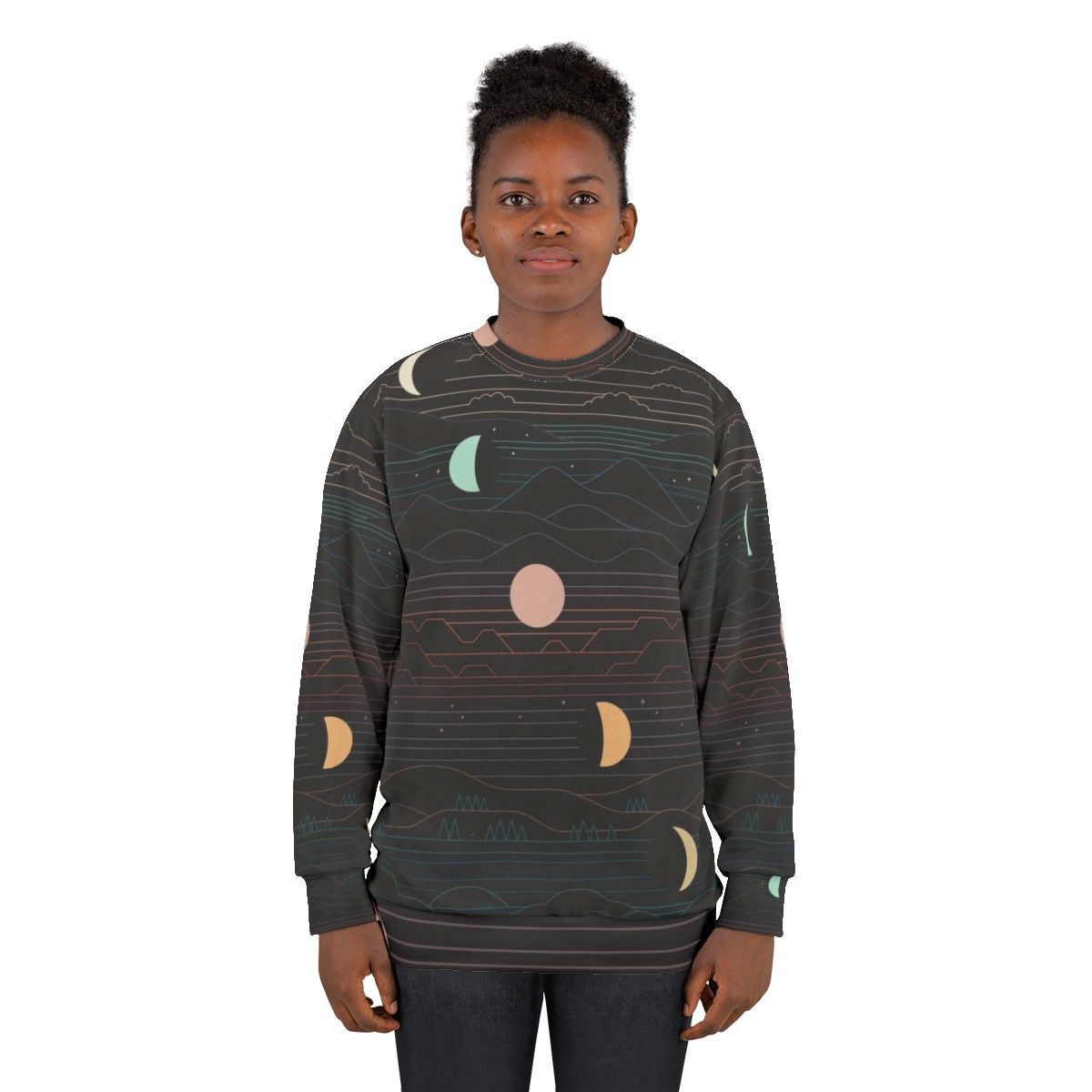 Many Moons Crescent Moon Sweatshirt with Nature Landscape - women