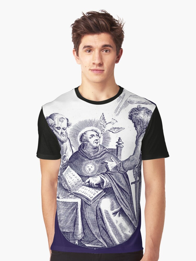 St. Thomas Aquinas with St. Peter and St. Paul Catholic Saints Graphic T-Shirt - Men