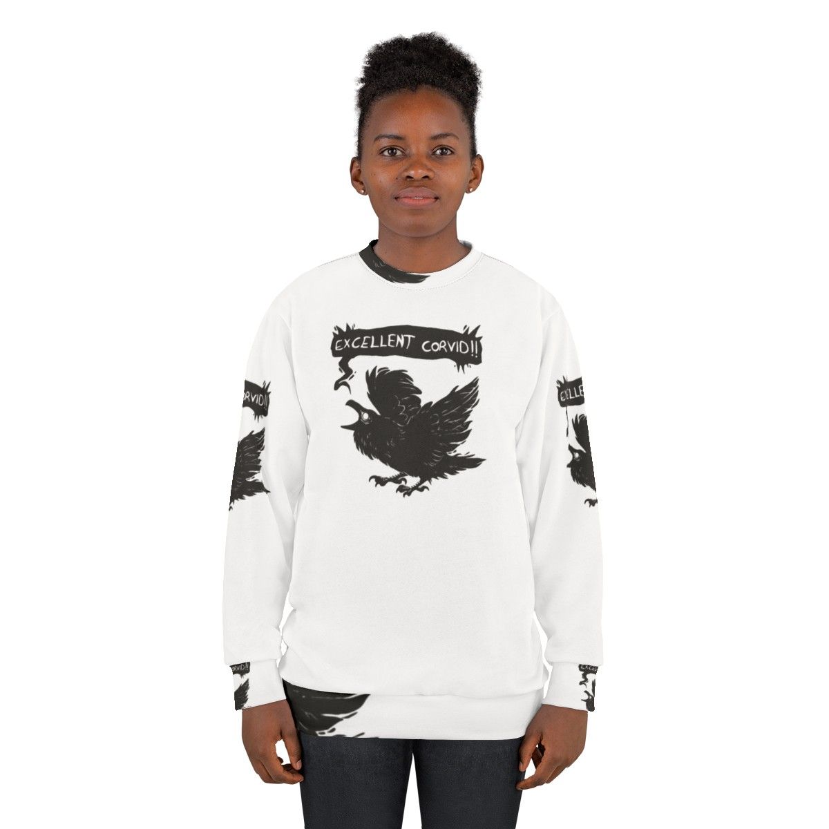 Corvid Sweatshirt - Spooky Bird Graphic - women