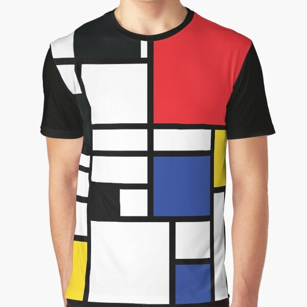 Piet Mondrian inspired De Stijl graphic t-shirt with primary colors