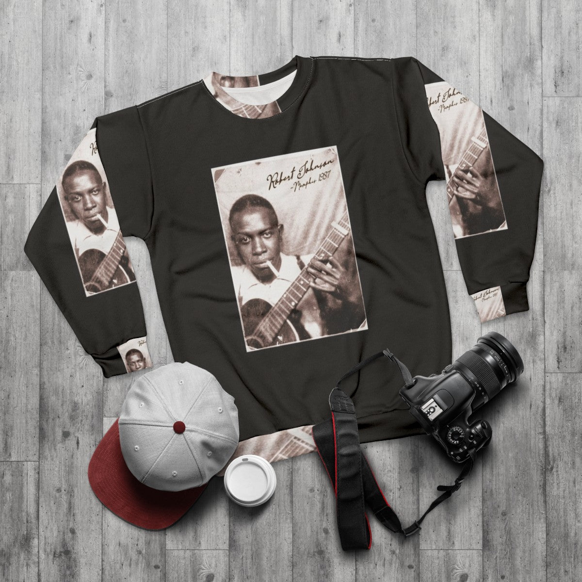 Retro Robert Johnson Blues Music Sweatshirt - flat lay