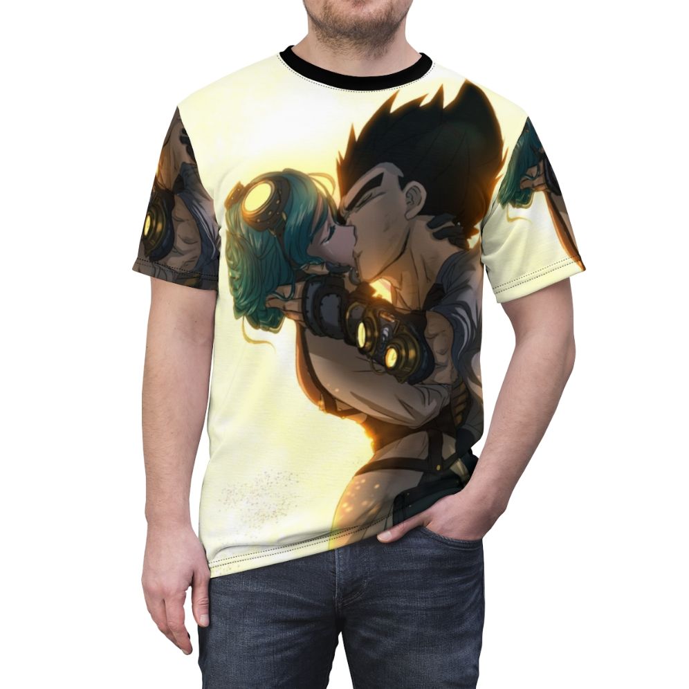 Anime Inspired AOP T-Shirt Featuring Vegeta and Bulma from Dragon Ball Z - men front