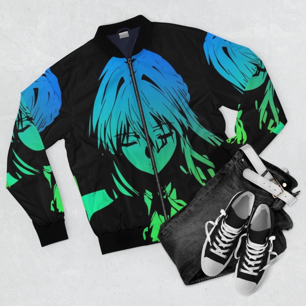 Violet Evergarden Anime Bomber Jacket with Minimalist Design - Flat lay