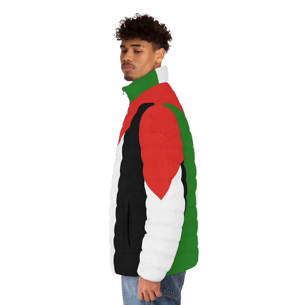 Horizontal Palestinian flag puffer jacket for solidarity and freedom - men side left