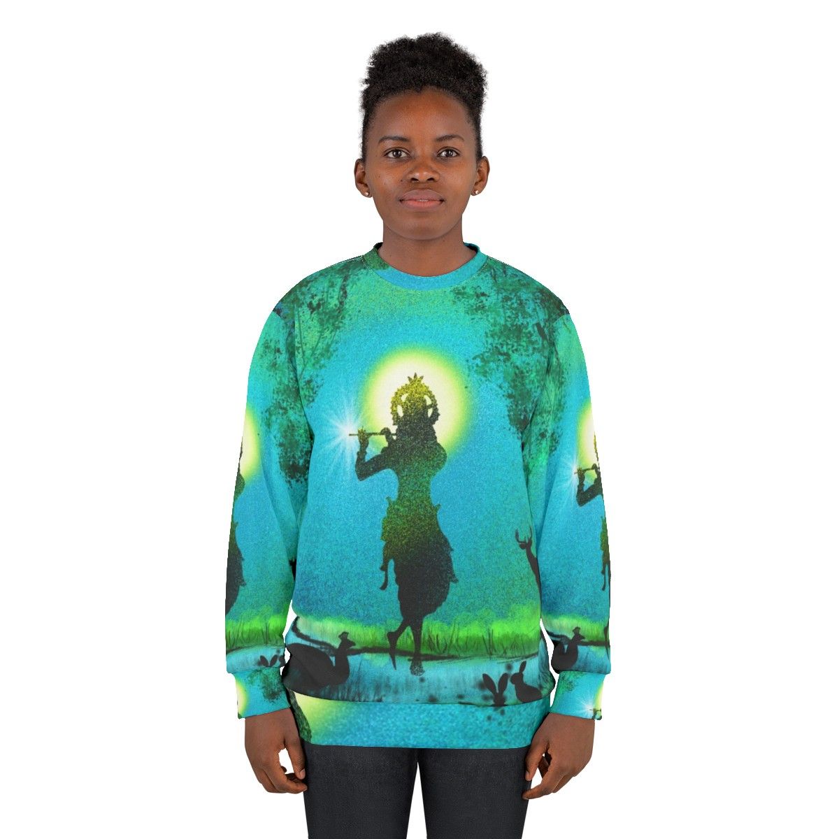 Lord Krishna Devotional Digital Painting Sweatshirt - women