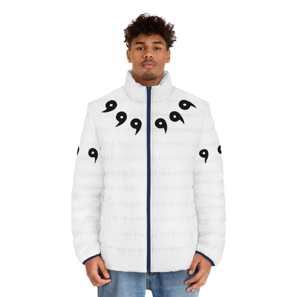 Anime Tomoe puffer jacket featuring the Sage of the Six Paths design - men front