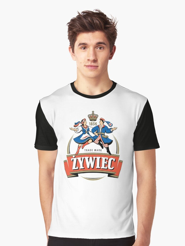 Zywiec Polska Beer Polish Graphic T-Shirt with Polish Eagle Coat of Arms - Men