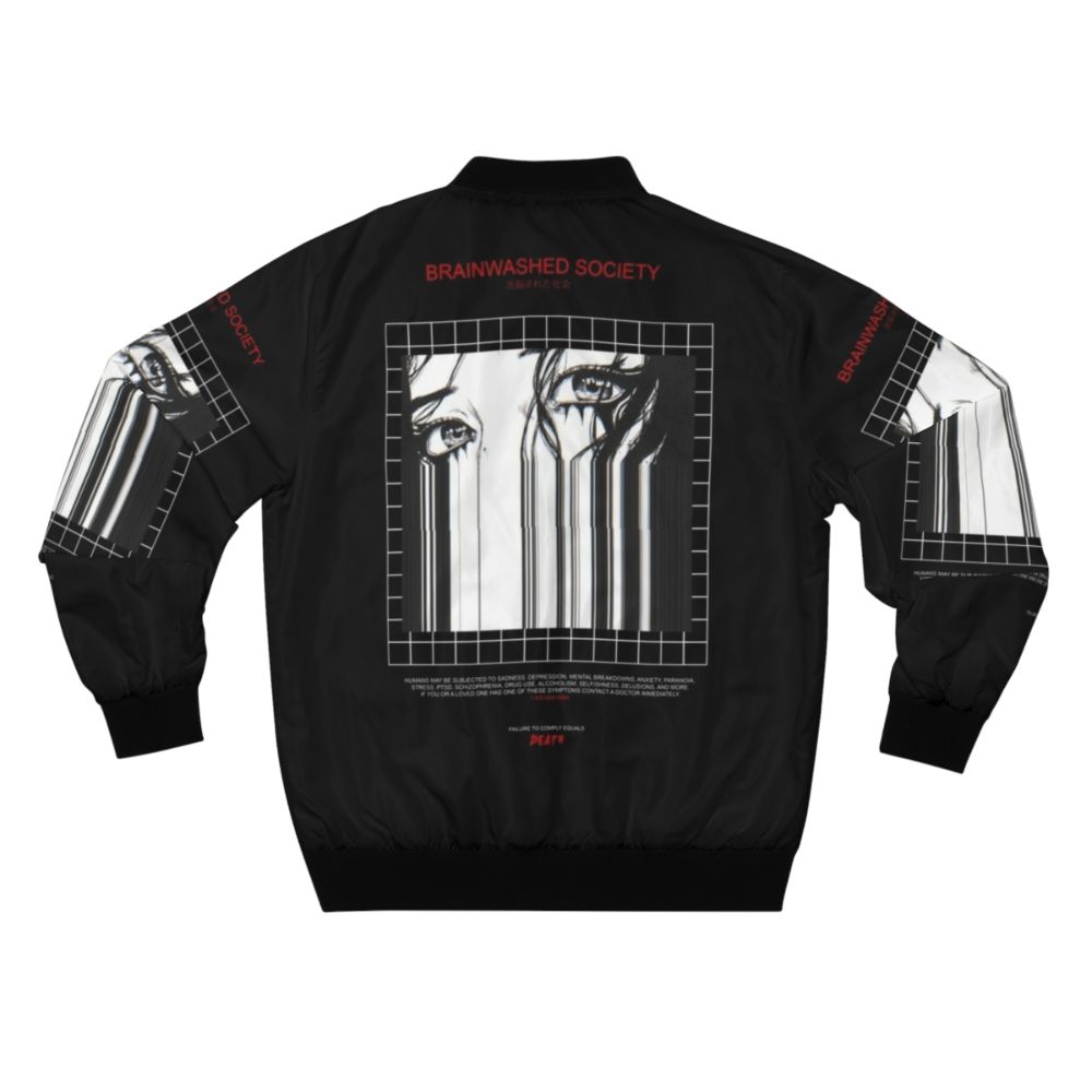 Brainwashed Society Bomber Jacket with Gothic, Alternative, and Vaporwave Aesthetic Design - Back