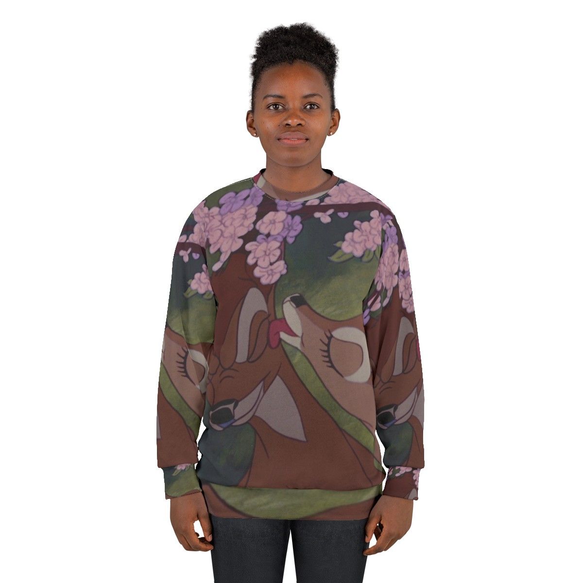 Disney inspired Bambi kiss sweatshirt with deer and floral design - women