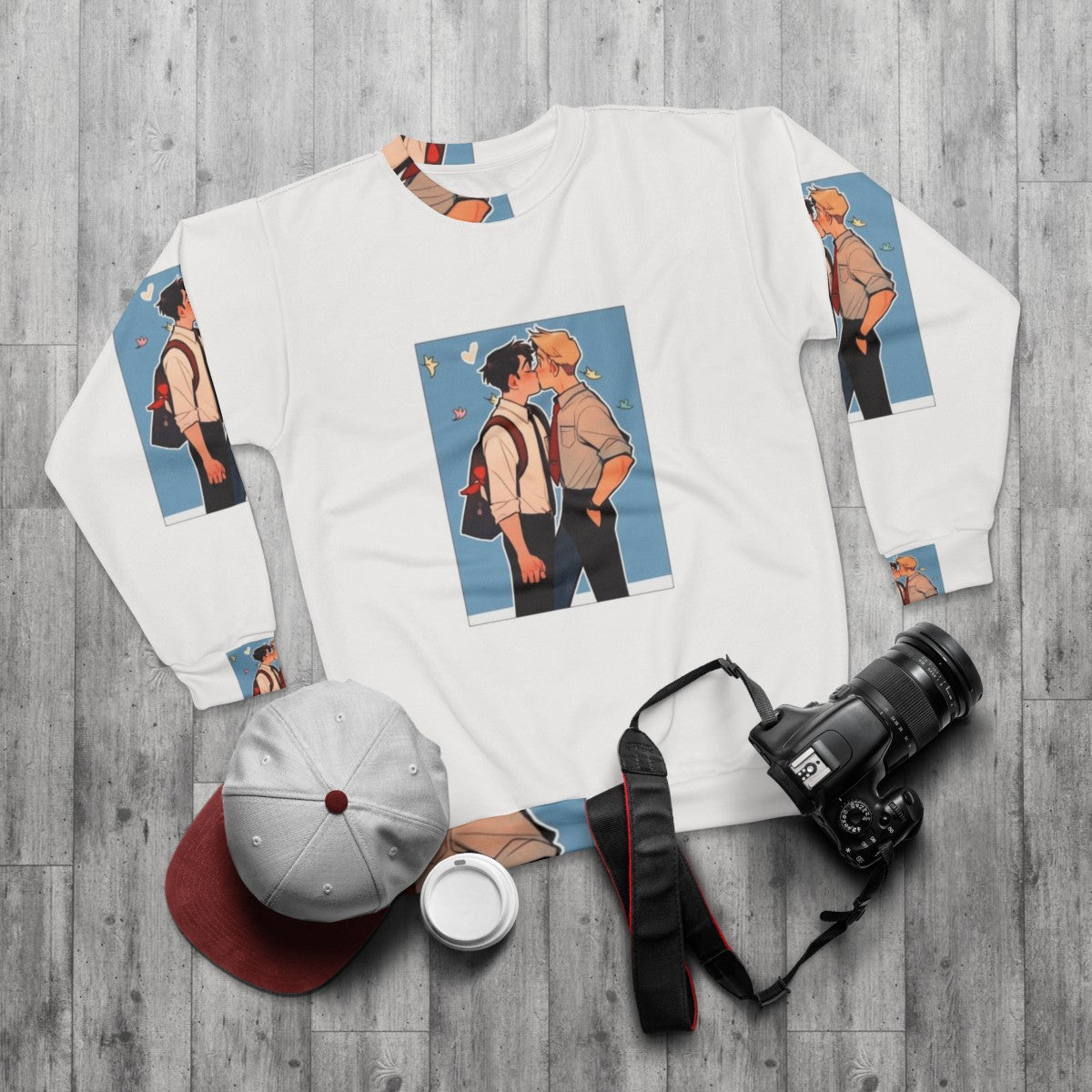 Nick and Charlie Heartstopper Netflix Fanart Sweatshirt - flat lay