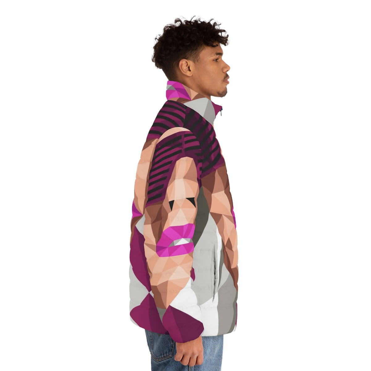 Geometric puffer jacket with low-poly design - men side right