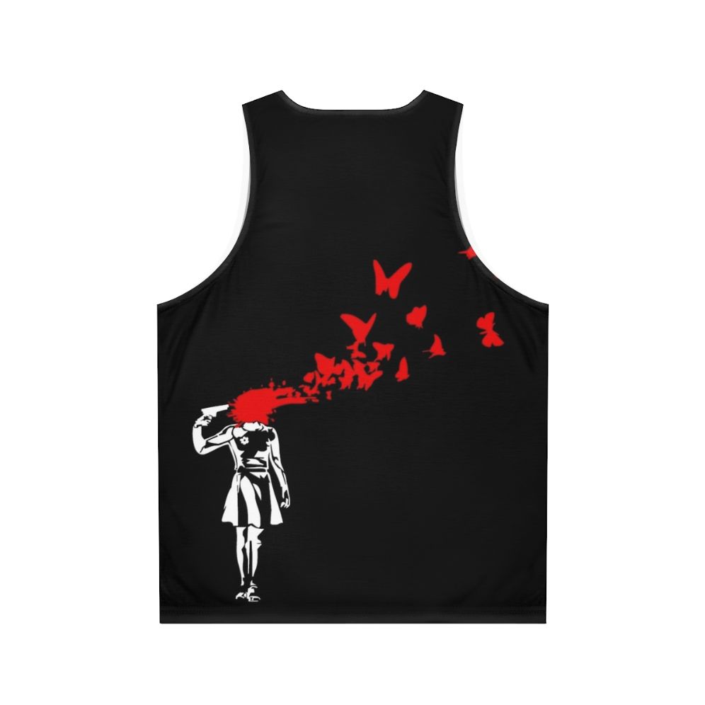 Banksy-inspired butterfly unisex tank top - Back