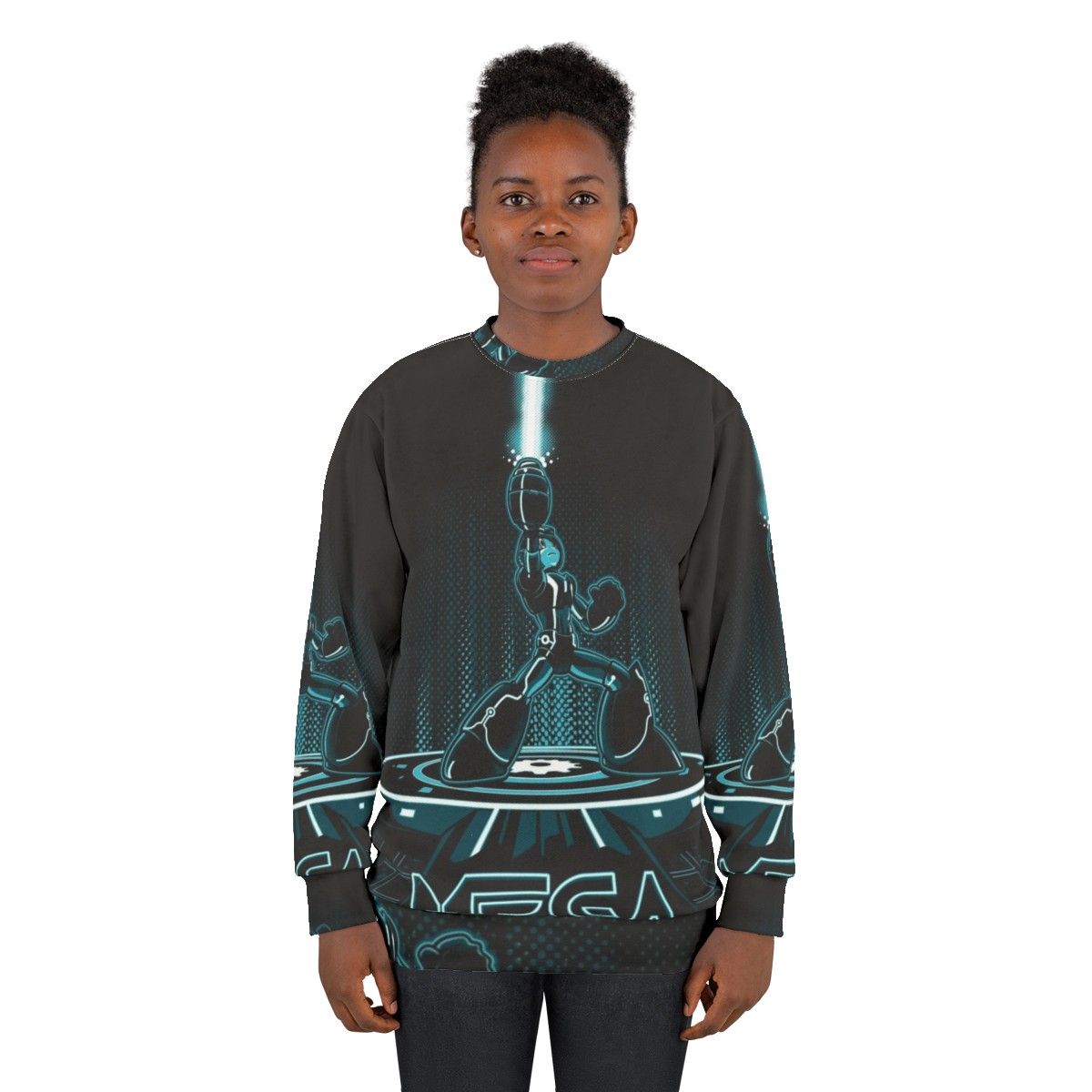 Mega Sweatshirt featuring Mega Man and Tron inspired design - women