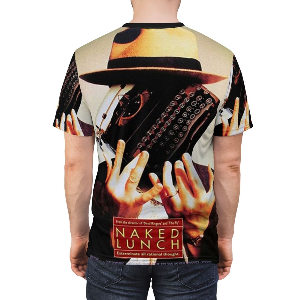 Vintage-style t-shirt featuring a graphic inspired by the classic horror movie "Naked Lunch" - men back