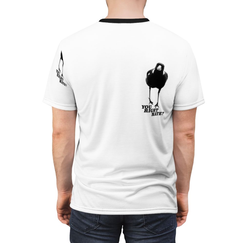 Graphic tee featuring a magpie with the text "Magpie Season" for Australian birdwatchers. - men back