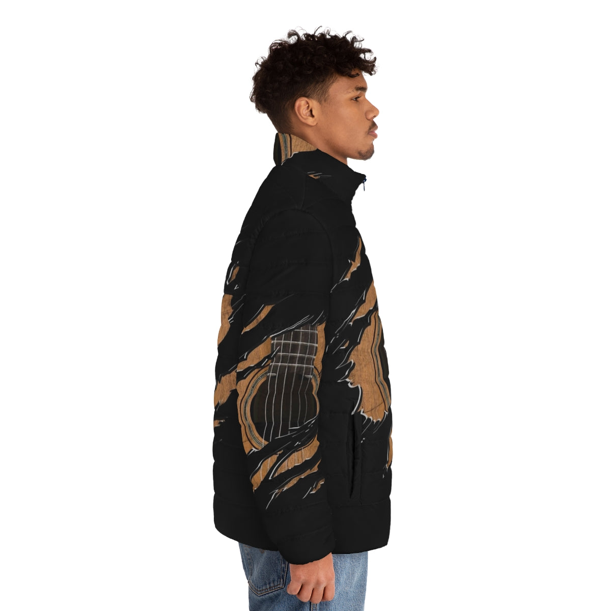 Rip Guitar Version 1 Puffer Jacket featuring a guitar graphic design - men side right