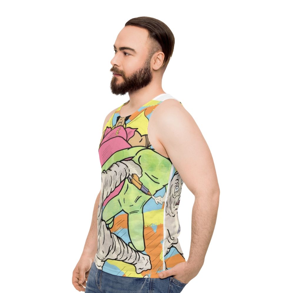 Cloudman vs Glueman vs Moon Alien Unisex Tank Top - men side