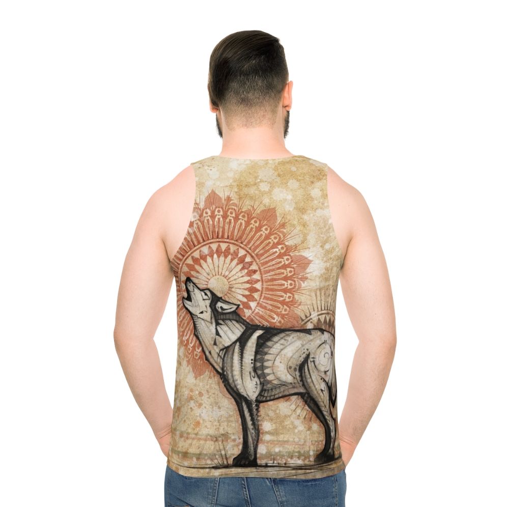 Wolf Totem Unisex Tank Top with Spiritual Mandala Design - men back