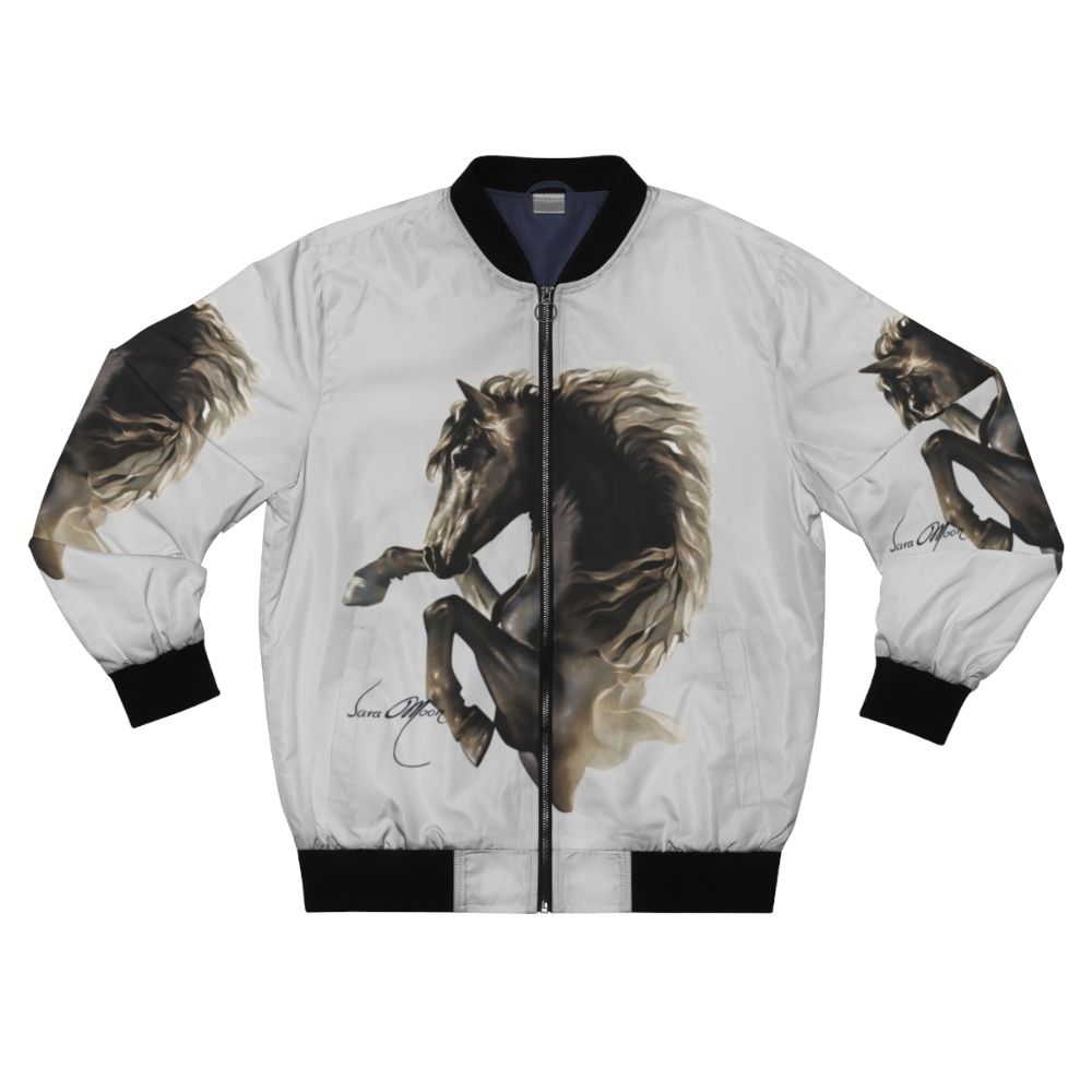 Black bomber jacket with horse and stud design