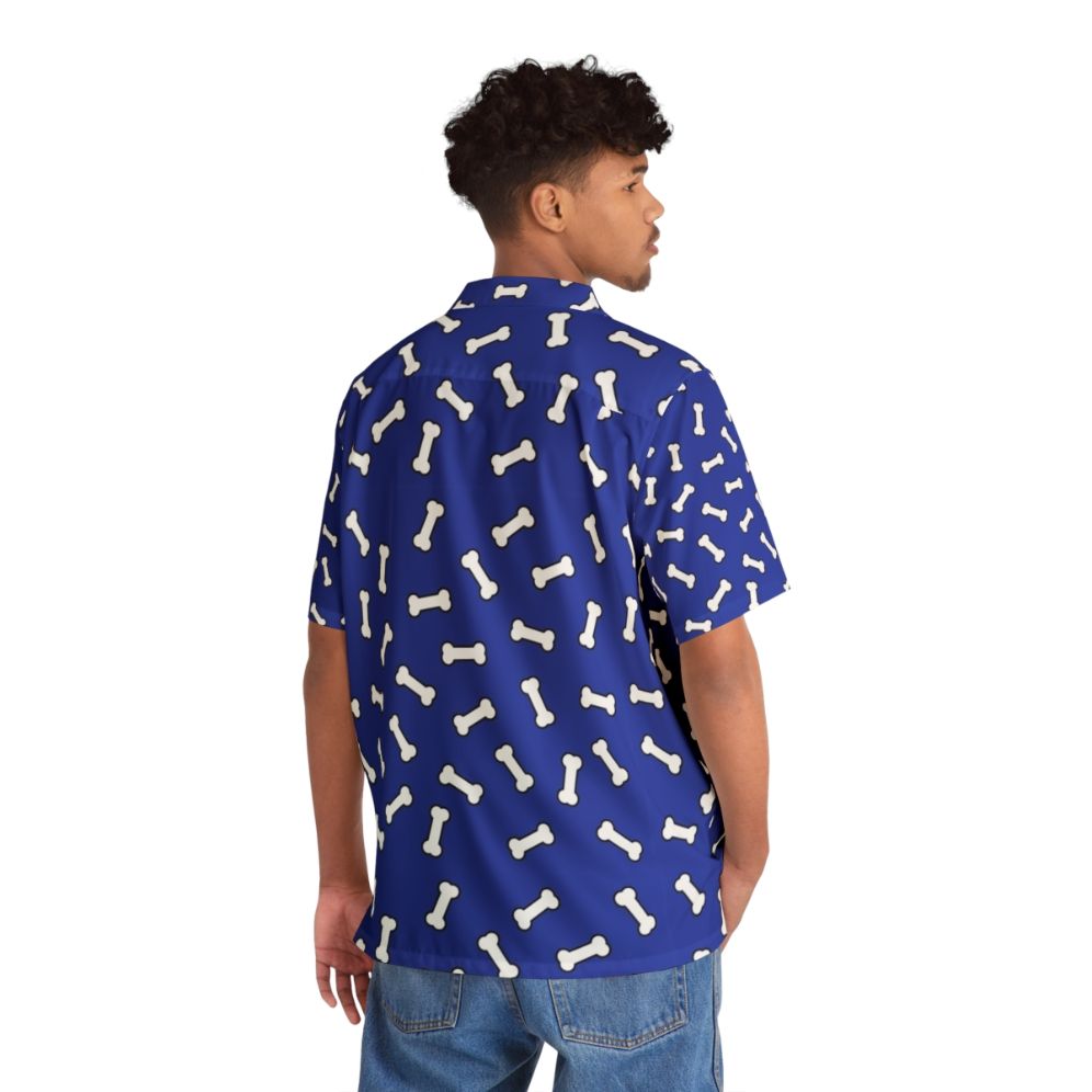 Vibrant Blue and White Cartoon Dog Bone Pattern Hawaiian Shirt - People Back