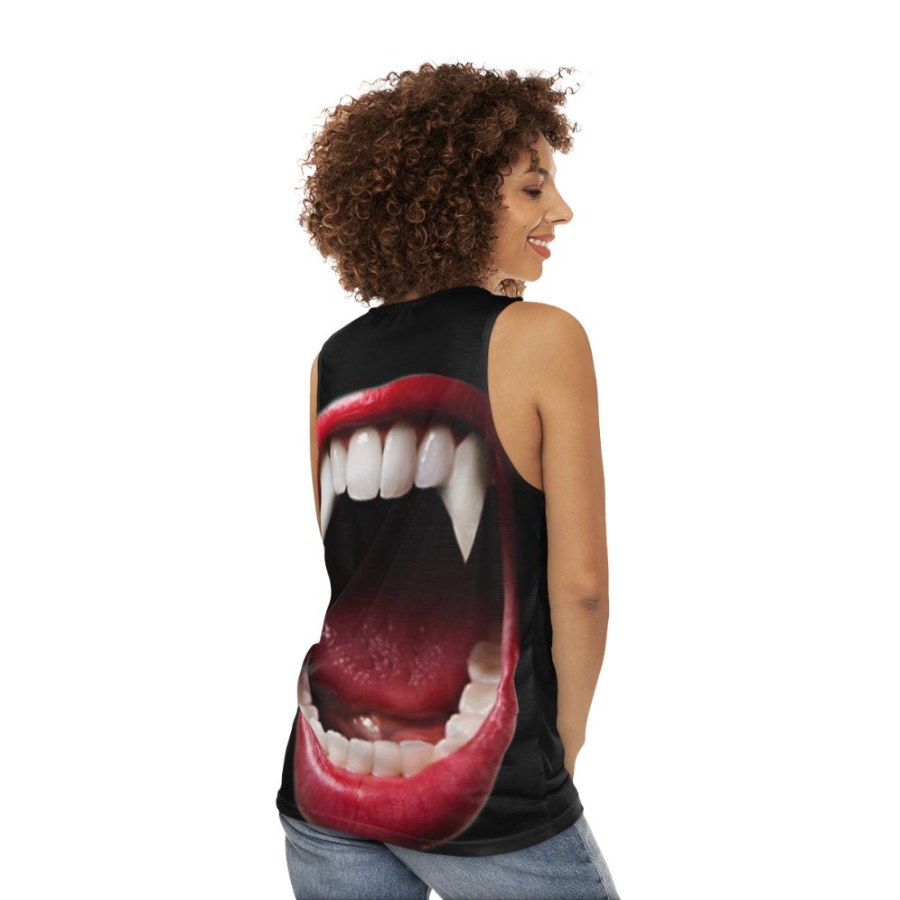 Vampire-themed unisex tank top with abstract, trendy patterns - women back