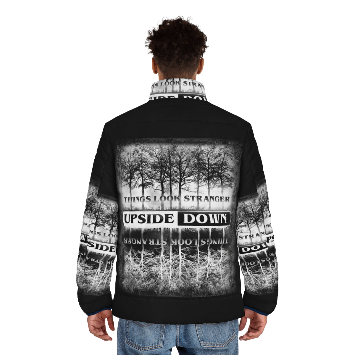 Stranger Things Upside Down design puffer jacket - men back