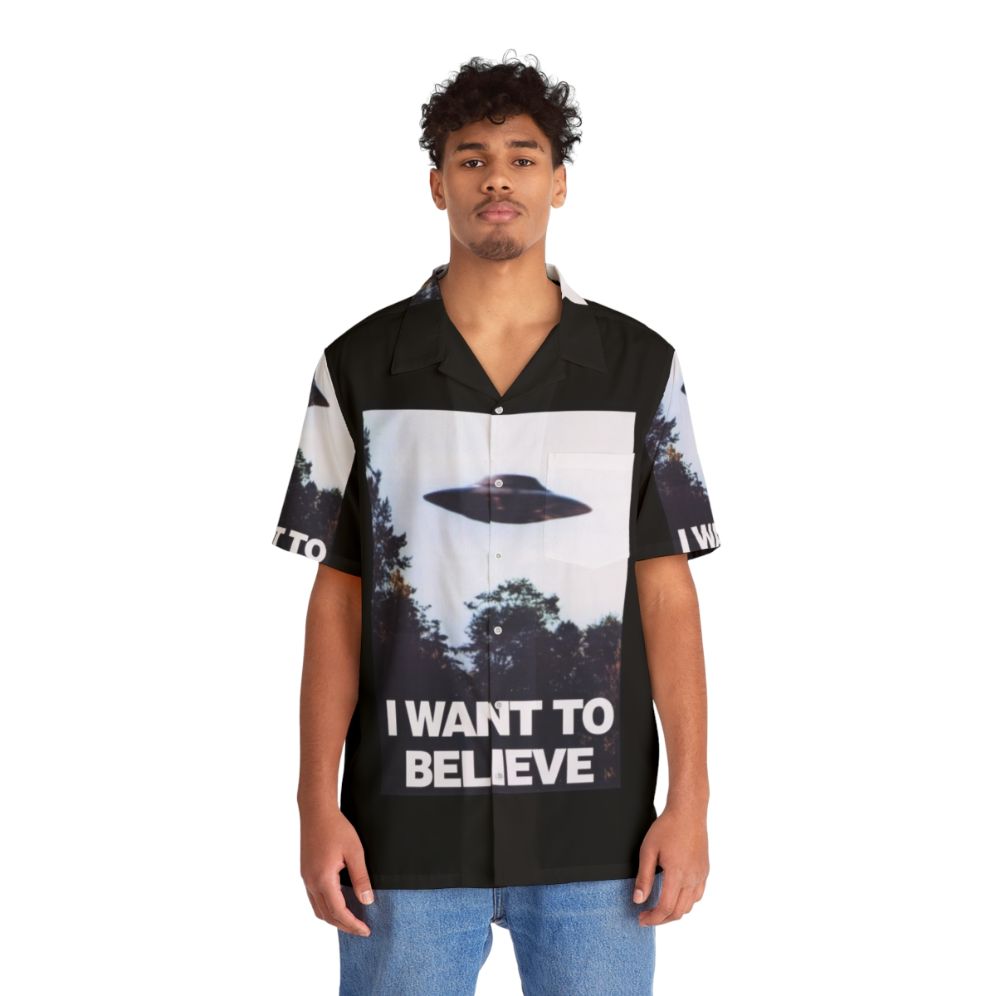 Paranormal Hawaiian Shirt with X-Files "I Want to Believe" design - People Front