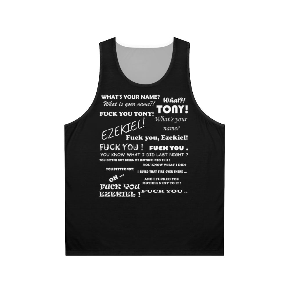 Unisex tank top with "Tony and Ezekiel Illarius Discussion" quote