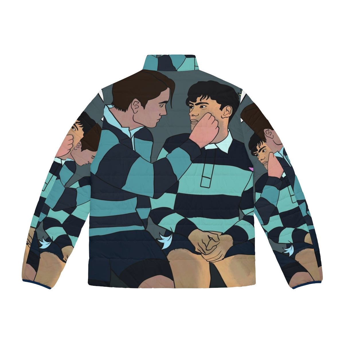 Nick and Charlie from the Netflix series Heartstopper wearing a puffer jacket - Back