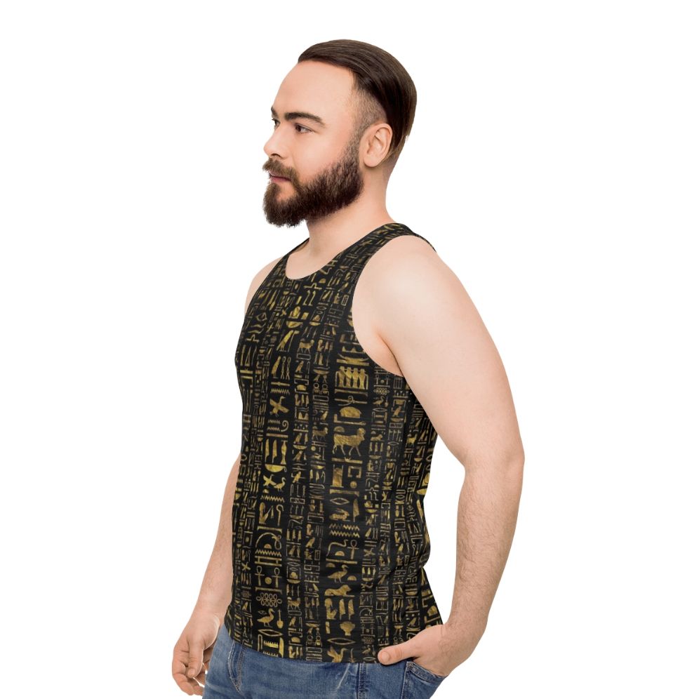 Vintage hieroglyphic unisex tank top with ancient Egyptian design - men side