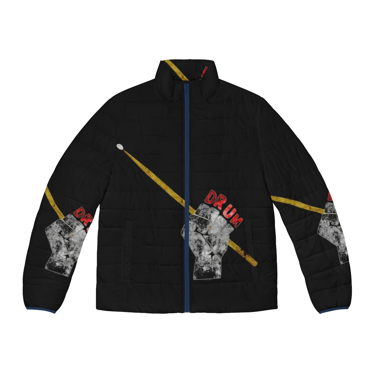 Occupations Drummer Puffer Jacket with Drum and Music Motifs