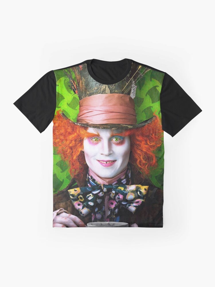 Mad Hatter graphic t-shirt featuring the iconic character from the Alice in Wonderland movie - Flat lay