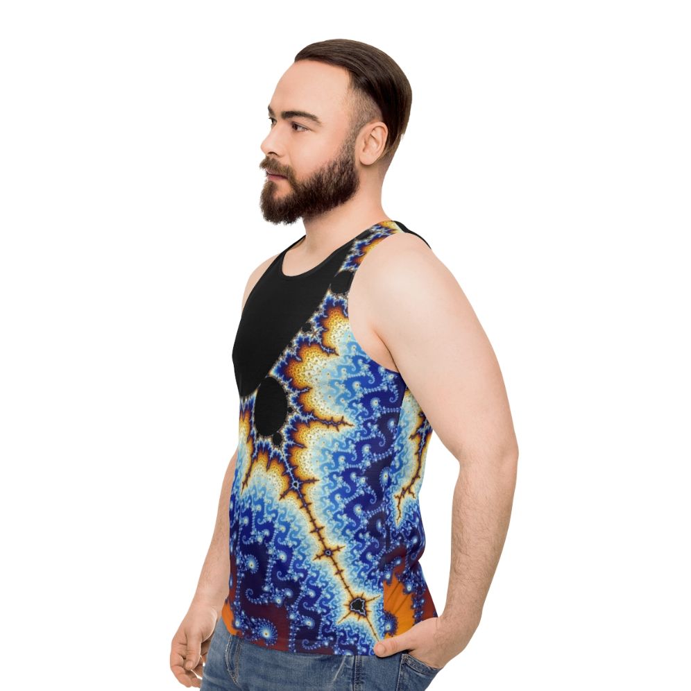 Mandelbrot set unisex tank top with vibrant geometric fractal design - men side