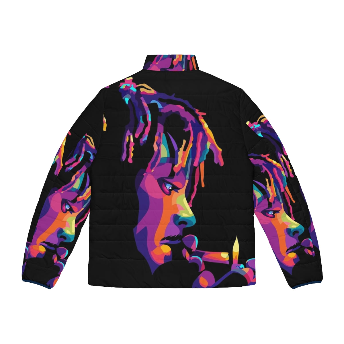 999 Legend Never Die Puffer Jacket with colorful music-inspired design - Back