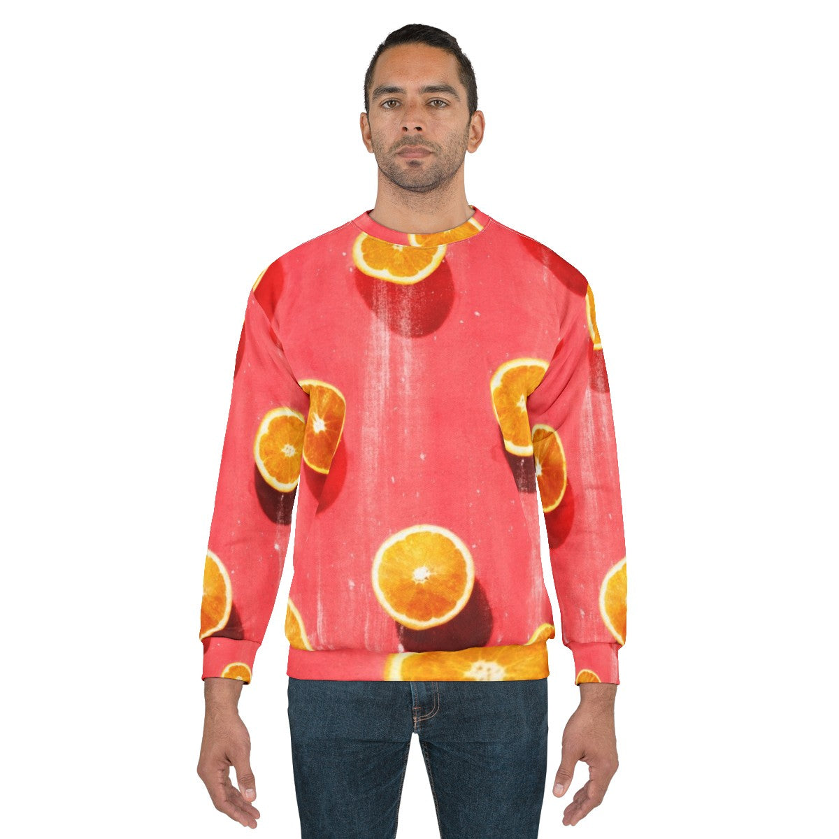 Fruit print sweatshirt, colorful graphic pullover - men