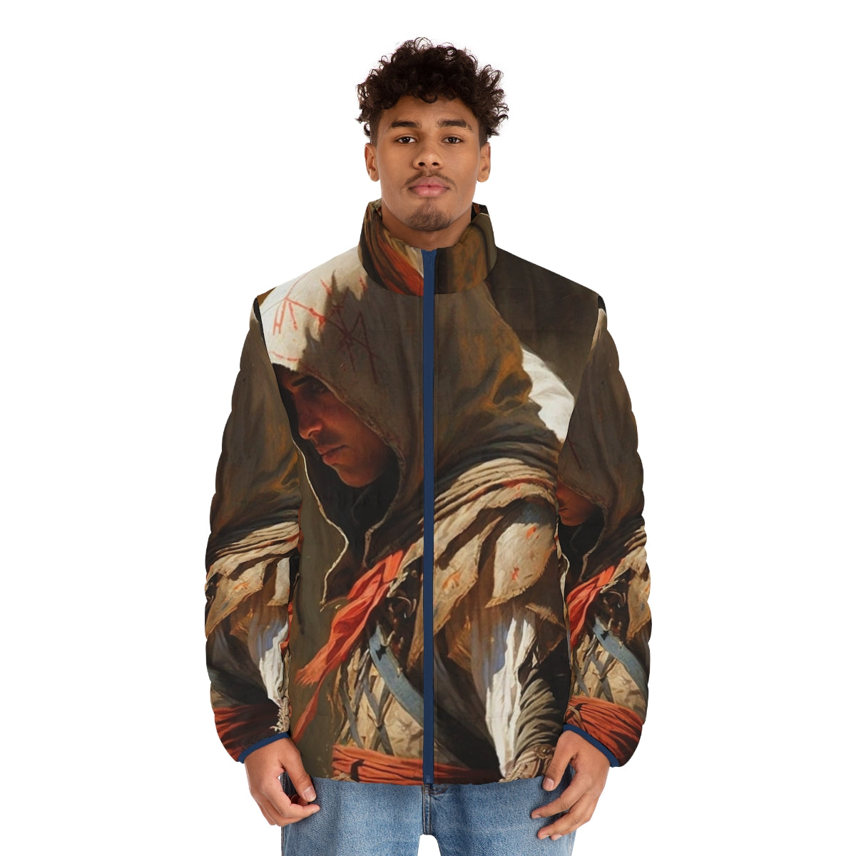 Assassins Creed Painting Puffer Jacket featuring iconic game artwork - men front