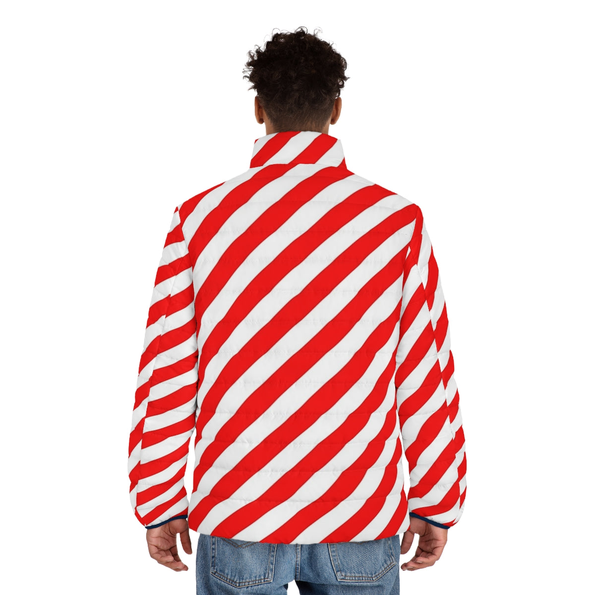 Red and white diagonal stripes puffer jacket - men back