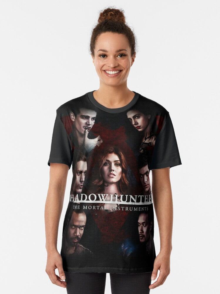 Shadowhunters The Mortal Instruments Graphic T-Shirt featuring Clary Fray, Jace Wayland, Alec Lightwood, and Magnus Bane - Women