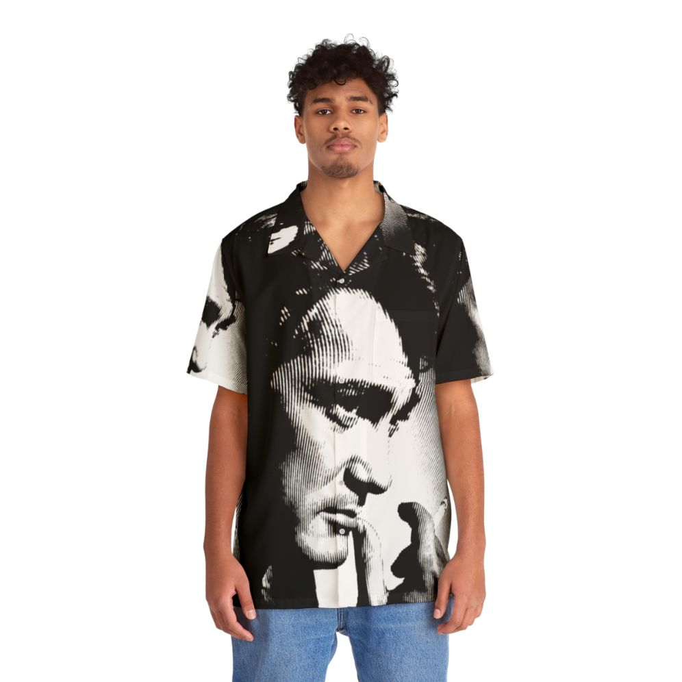 Jean Marais black and white linocut portrait on a Hawaiian shirt - People Front