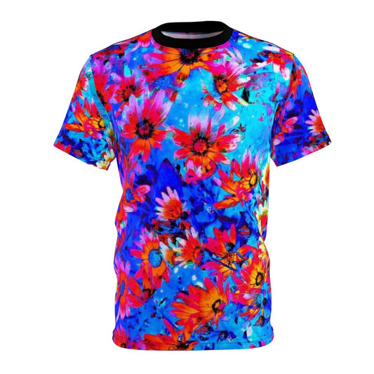 Vibrant floral design on a women's t-shirt