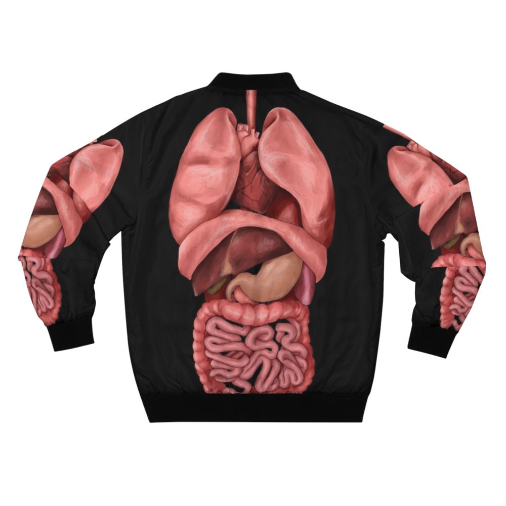 Bomber jacket featuring a detailed watercolor illustration of the human internal organs and anatomy - Back