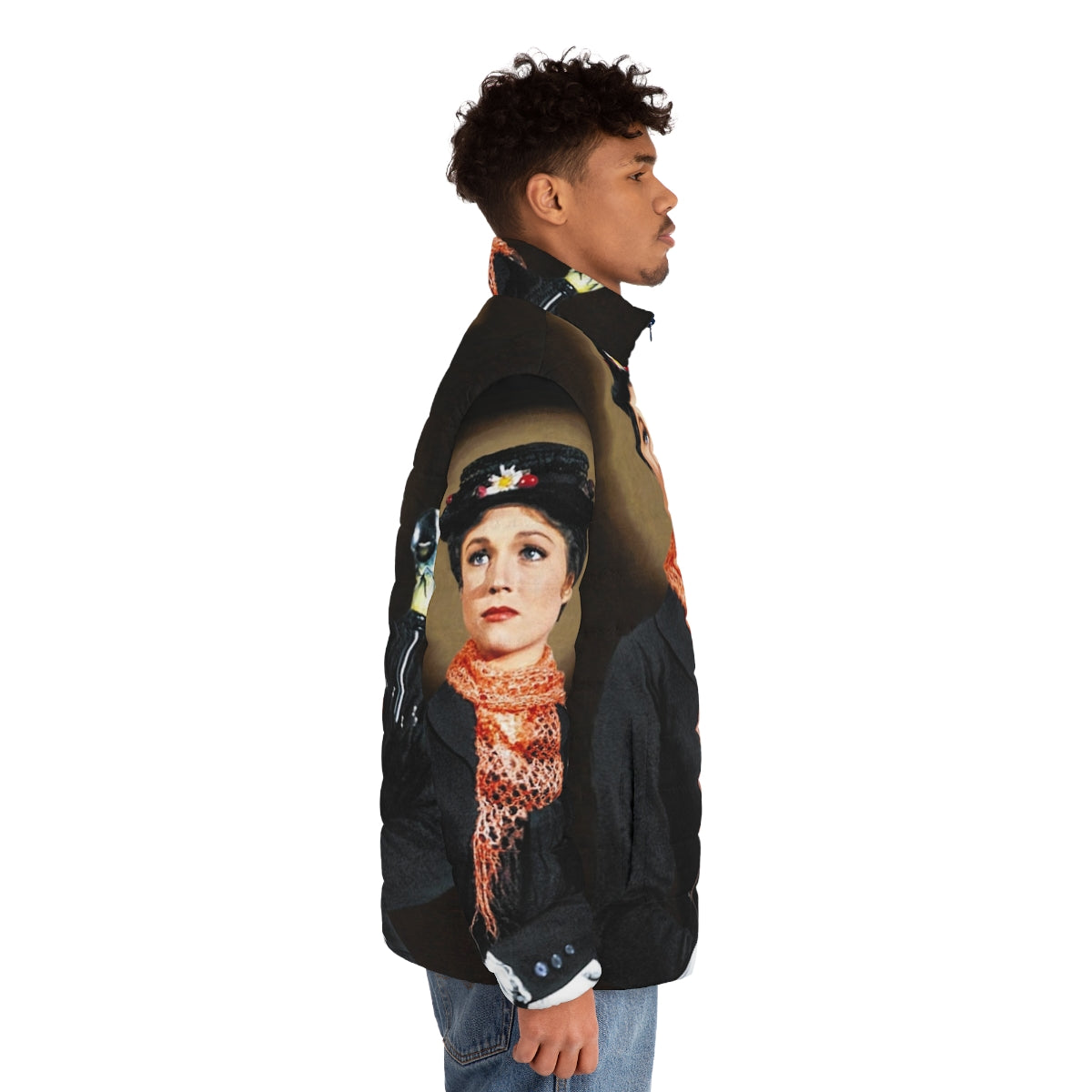 Mary Poppins-inspired puffer jacket with holy mother imagery - men side right