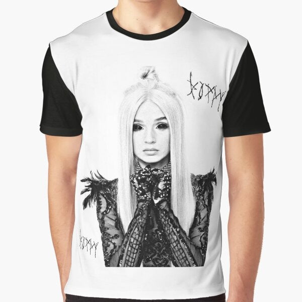 Poppy graphic t-shirt with music and industrial pop design