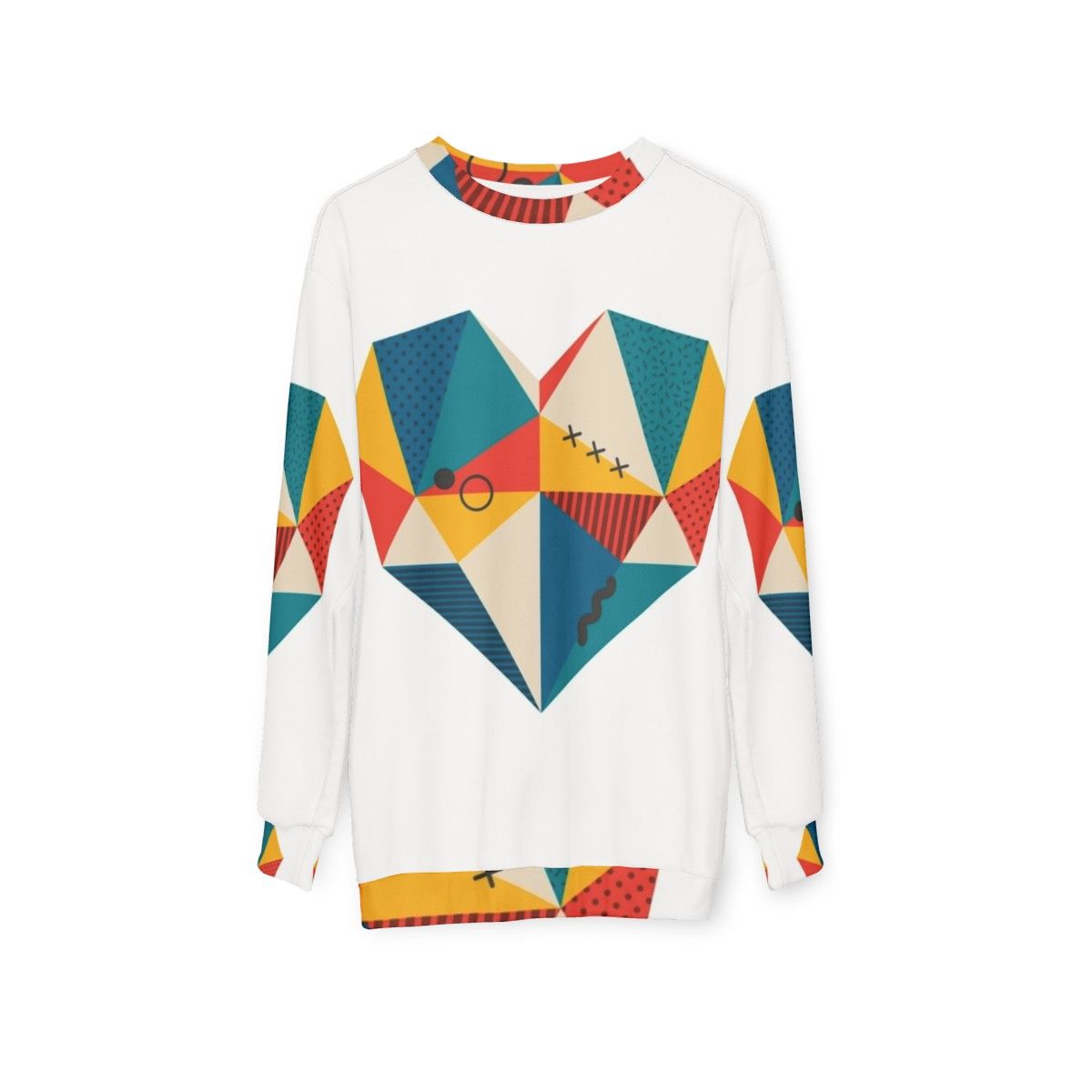 Retro heart geometric design sweatshirt - hanging