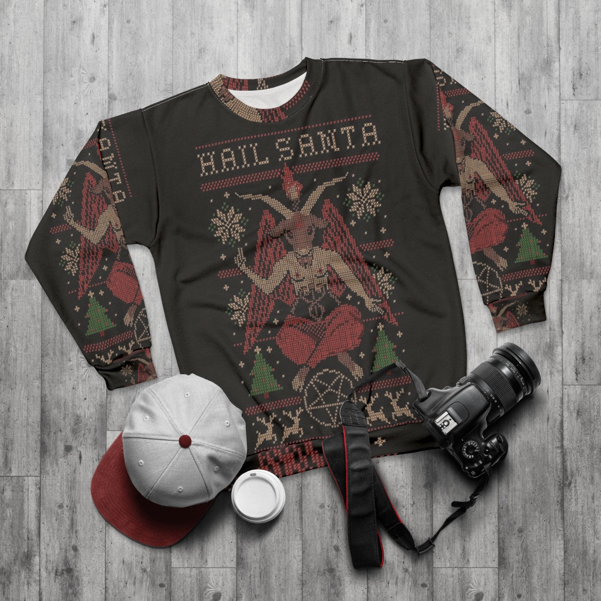 Festive Santa Claus Pixel Art Christmas Sweatshirt - flat lay