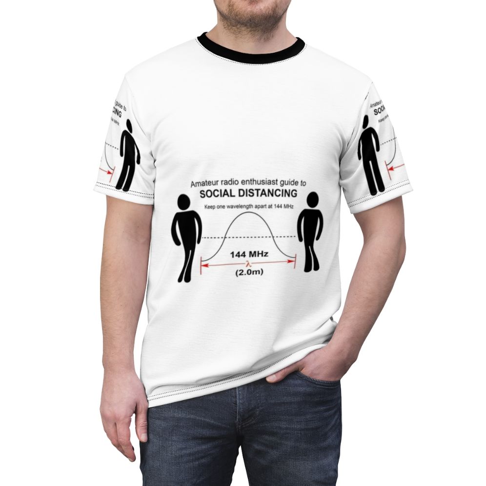 Amateur radio social distancing t-shirt with graphic design - men front