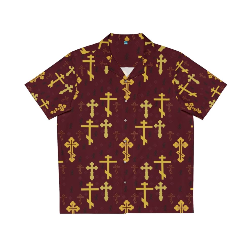 Cross pattern Hawaiian shirt with religious design