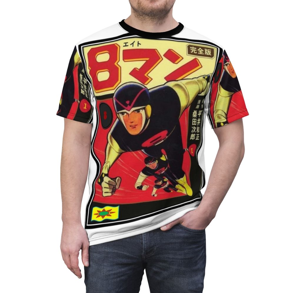 Anime-inspired 8 Man t-shirt with a Japanese superhero design - men front